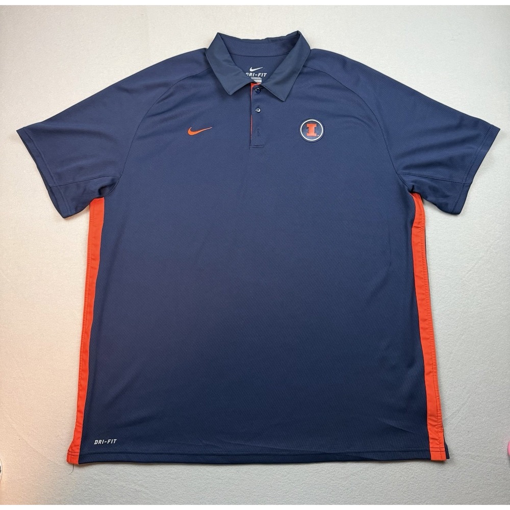 Nike Team Fit Dry Men's University Of Illinois Polo Golf Shirt Embroidered Logo